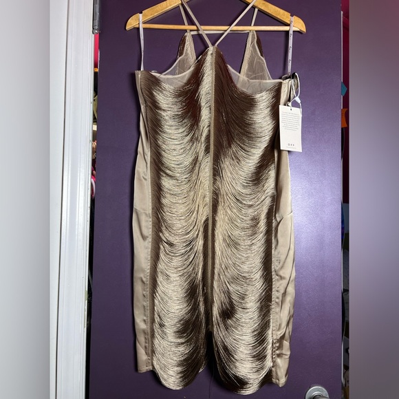 Halterneck Fringe Mini Dress In Olive — XL - Picture 9 of 11